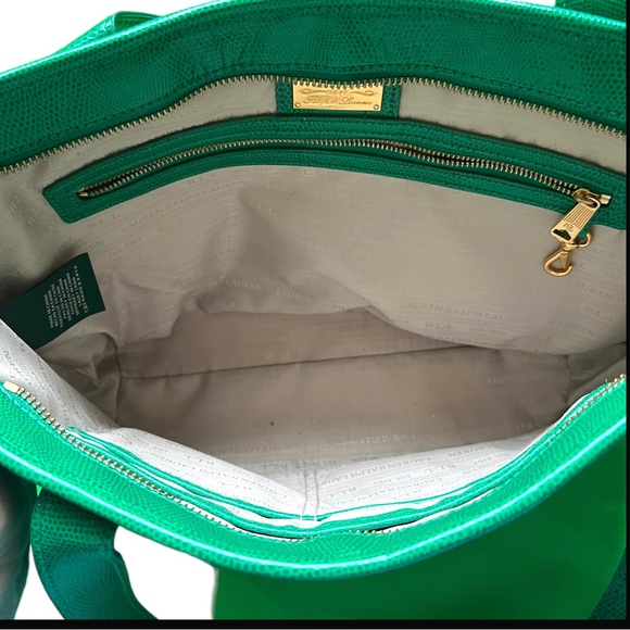 Ralph Lauren Green Textured Leather Zip Satchel 13x9x4.5” - Picture 12 of 15